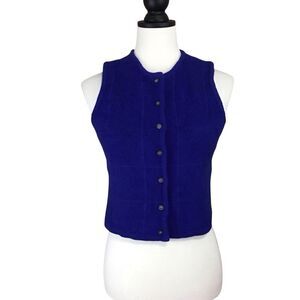 Vintage Pierre Cardin Wool Button Up Royal Blue Sweater Vest Women's XL